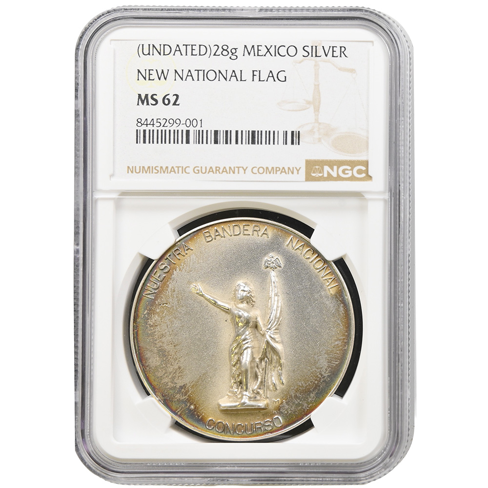 28g Mexico Silver New National Flag High Relief Medal NGC MS 62