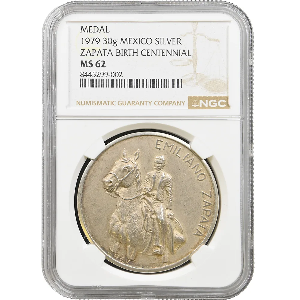 1979 Mexico Silver Zapata Birth Centennial High Relief Medal NGC MS 62