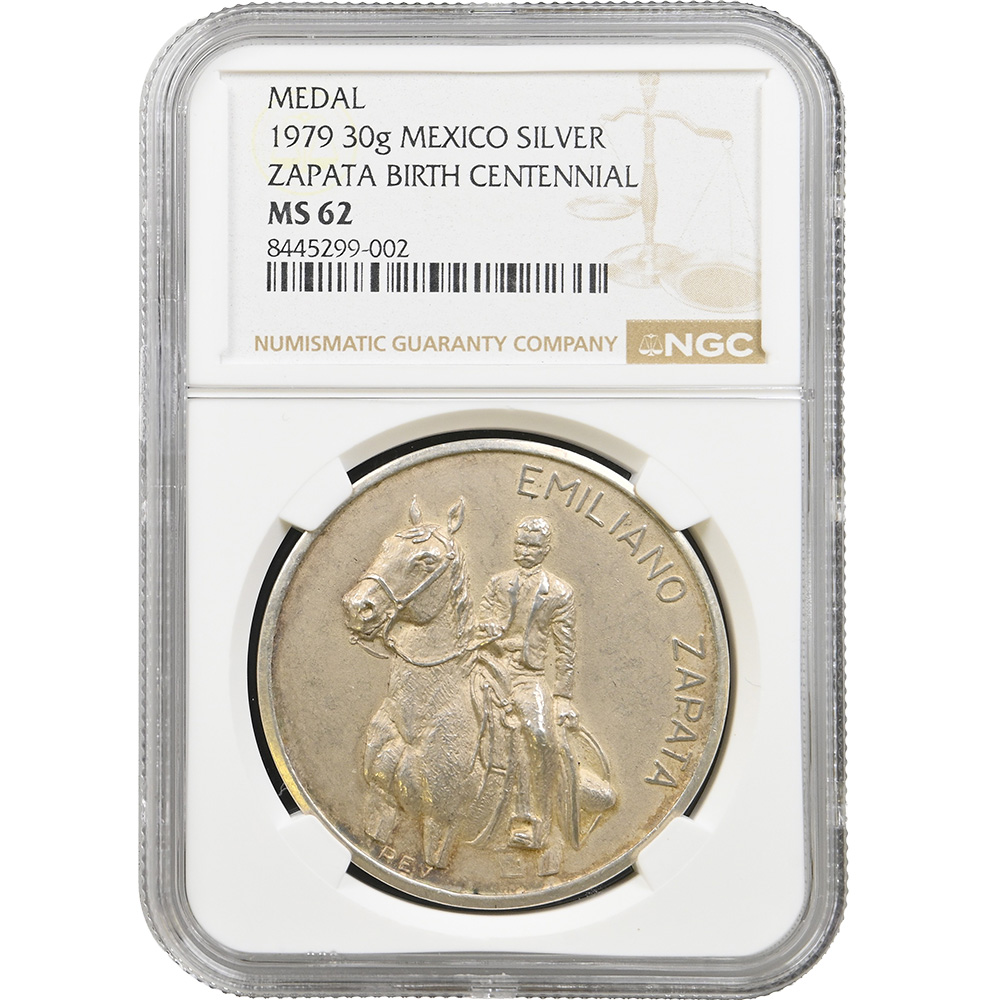 1979 Mexico Silver Zapata Birth Centennial High Relief Medal NGC MS 62