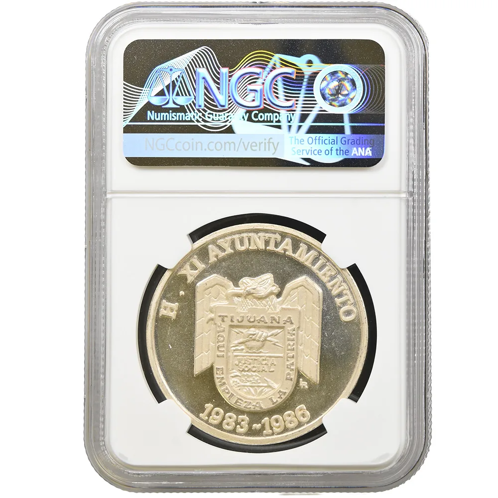 1986 Mexico Silver Tijuana City Hall High Relief Medal NGC MS 68