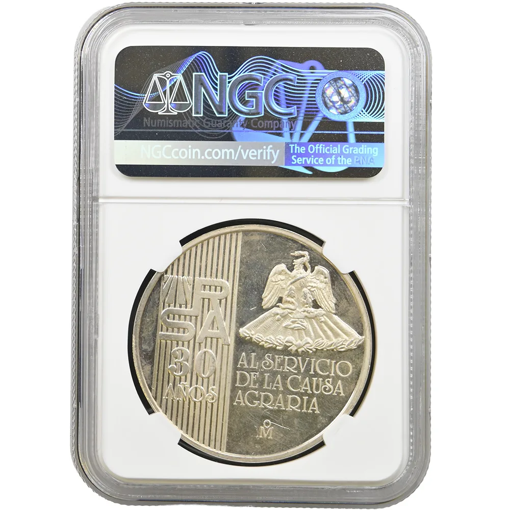 Mexico Silver Emiliano Zapata 30 Years Of Service Medal NGC MS 62 PL