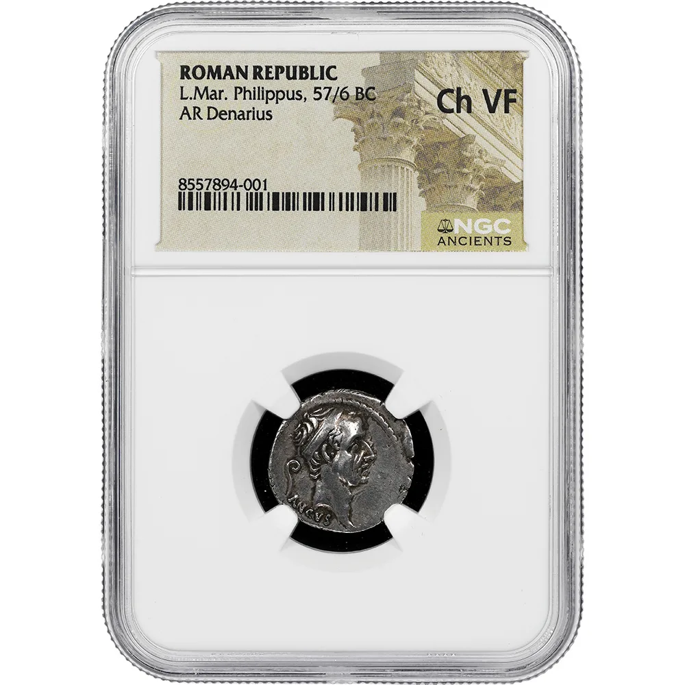 L. Marcius Philippus, 57 BC. Denarius, Rome. 11H NGC Choice VF