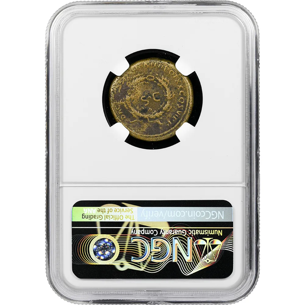 Roman Empire Trajan AD 98-117 AE Dupondius Countermark Bull's Head NGC F