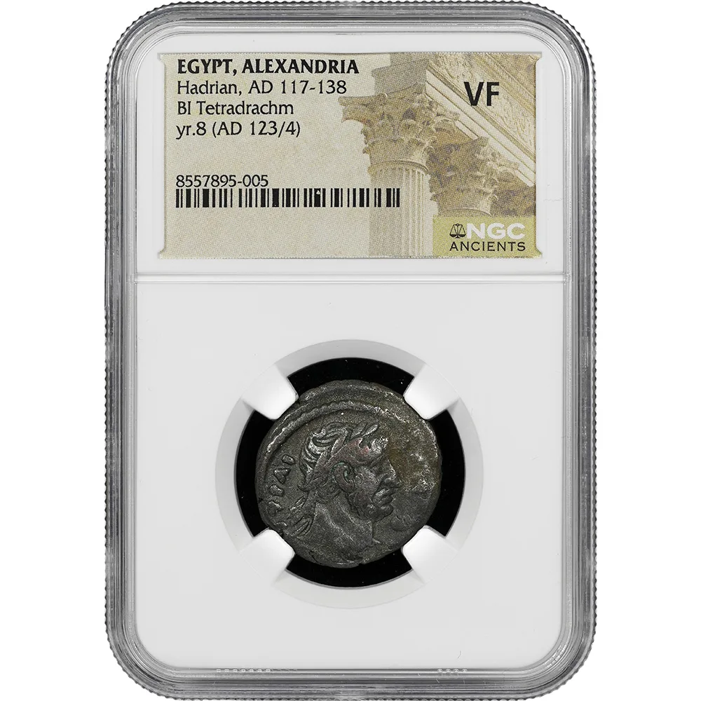Roman Empire Hadrian BI Tetradrachm yr.8 AD 117-138 NGC Very Fine