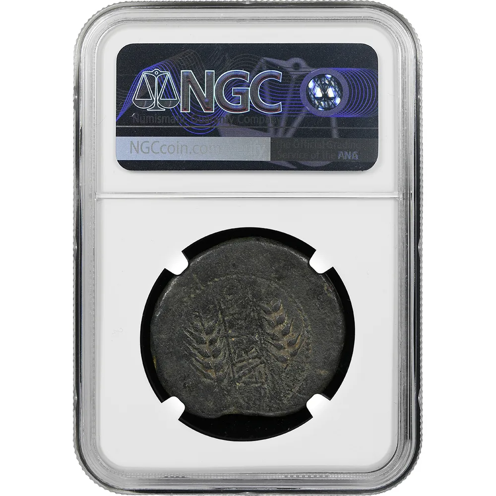 Spain Carmo Helmeted Head/ Two Grain Ears 200-150 BC AE 34 NGC F