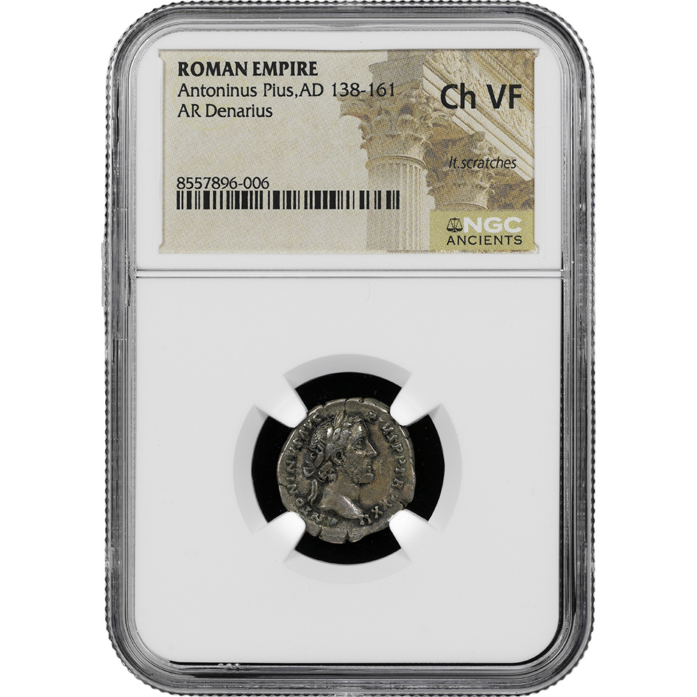 Roman Empire Antoninus Pius AR Denarius AD 138-161 NGC CH VF