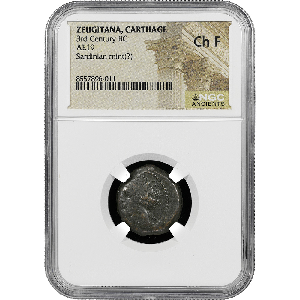 c. 3rd Century BC Carthage AE 19 Shekel Tanit & Horse NGC CH F