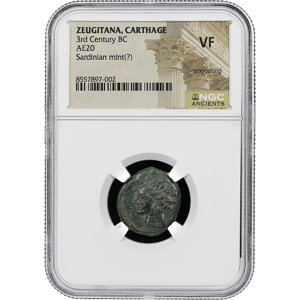 c. 3rd Century BC Carthage AE 20 Shekel Tanit & Horse NGC VF
