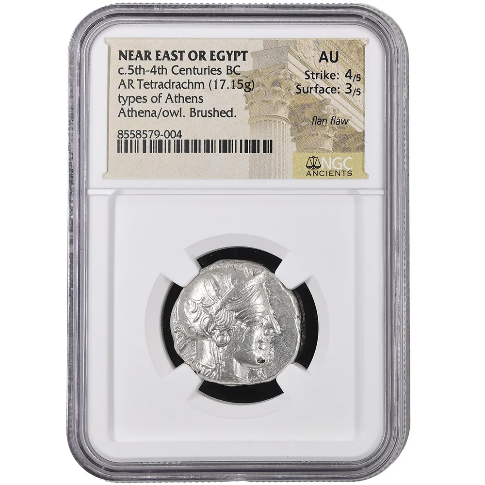 5th-4th BC Attica Athens AR Tetradrachm Athena/Owl NGC AU Strike 4/5