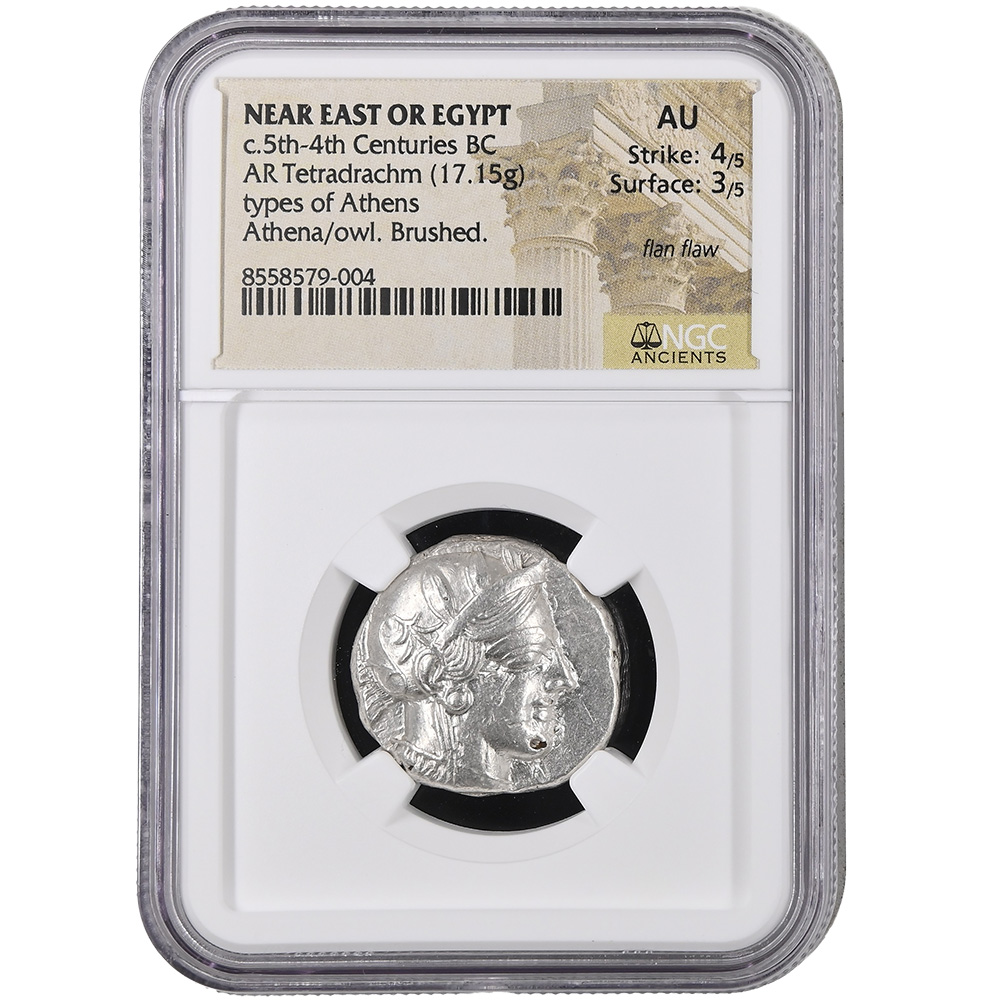 5th-4th BC Attica Athens AR Tetradrachm Athena/Owl NGC AU Strike 4/5