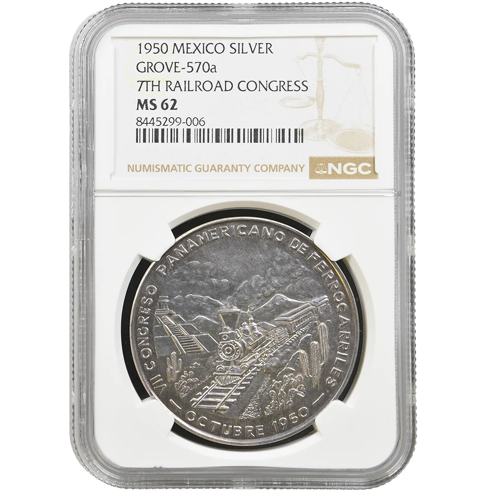 1950 Mexico Silver Grove-570a 7th Railroad Congress NGC MS-62