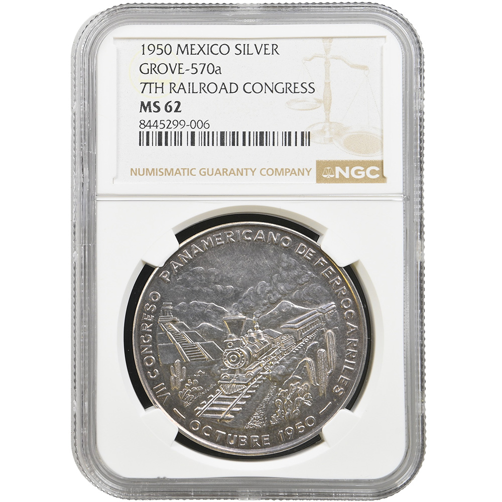1950 Mexico Silver Grove-570a 7th Railroad Congress NGC MS-62