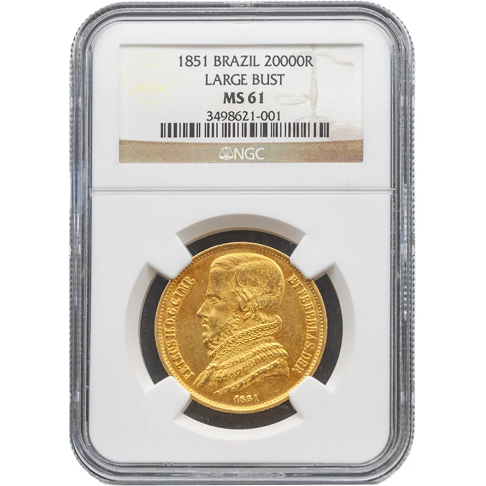 1851 Brazil 20000 Reis Large Bust NGC MS 61