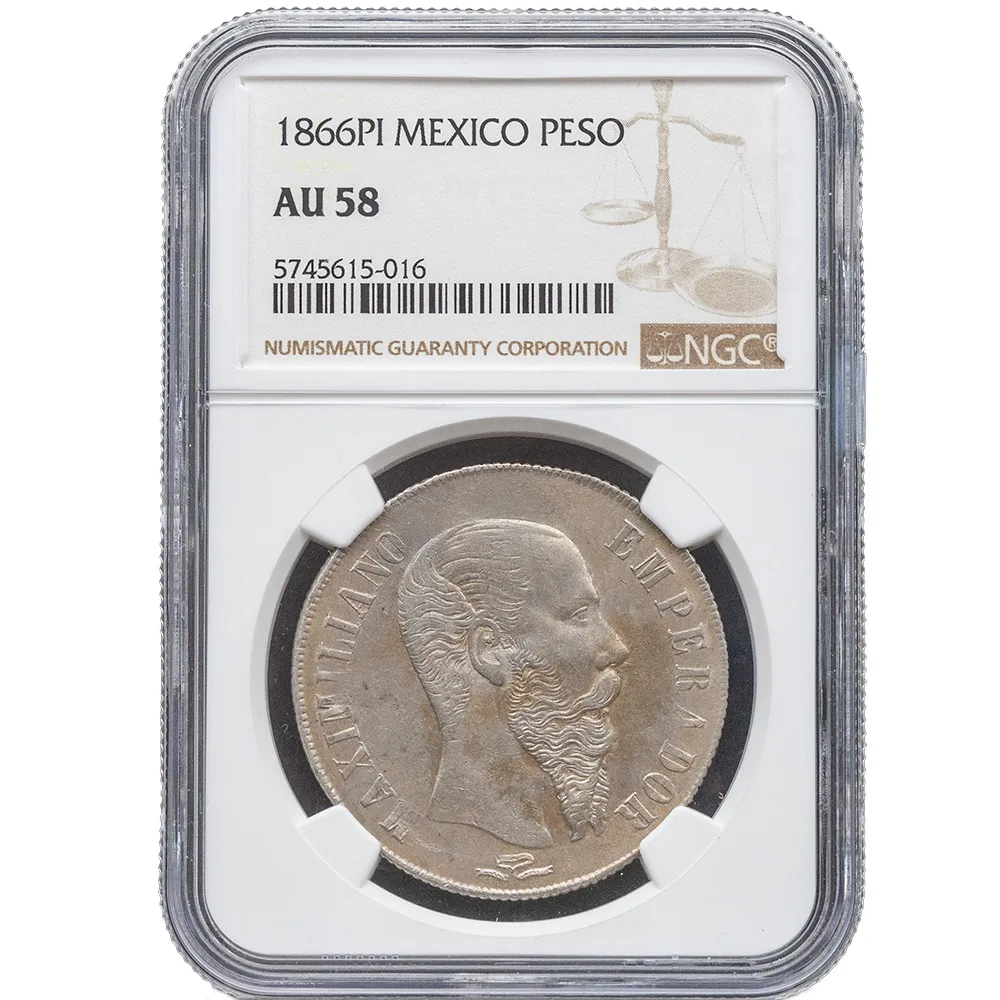 1866-Pi Mexico Maximilian Peso NGC AU 58