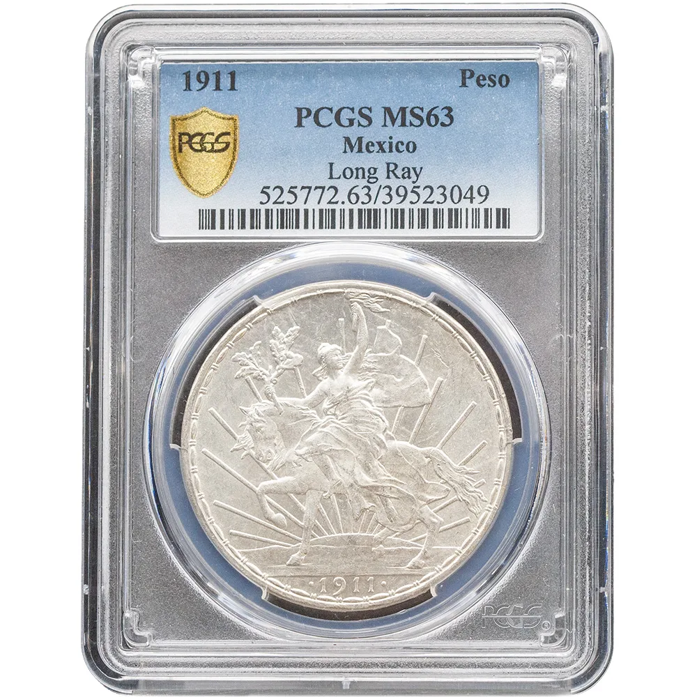 1911 Mexico Peso Long-Ray PCGS MS 63