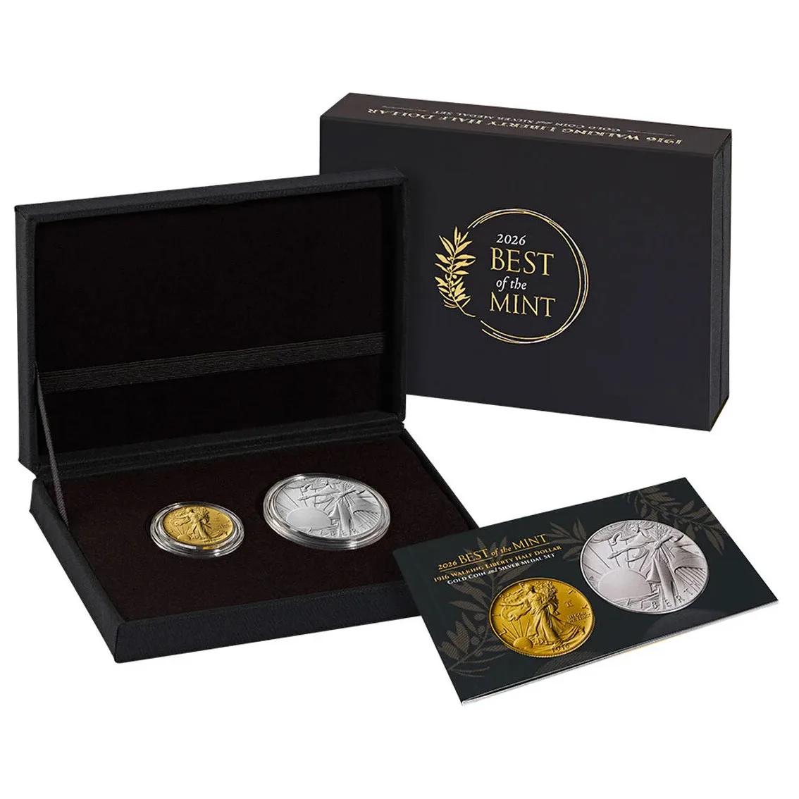 1916 Standing Liberty Half Dollar Gold Coin / Silver Medal Set