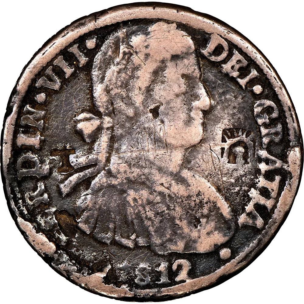 1812-CA RP Mexico 8 Reales Royalist Coinage T & Pomegranate C/M NGC VF Details