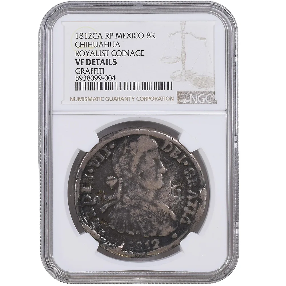 1812-CA RP Mexico 8 Reales Royalist Coinage T & Pomegranate C/M NGC VF Details