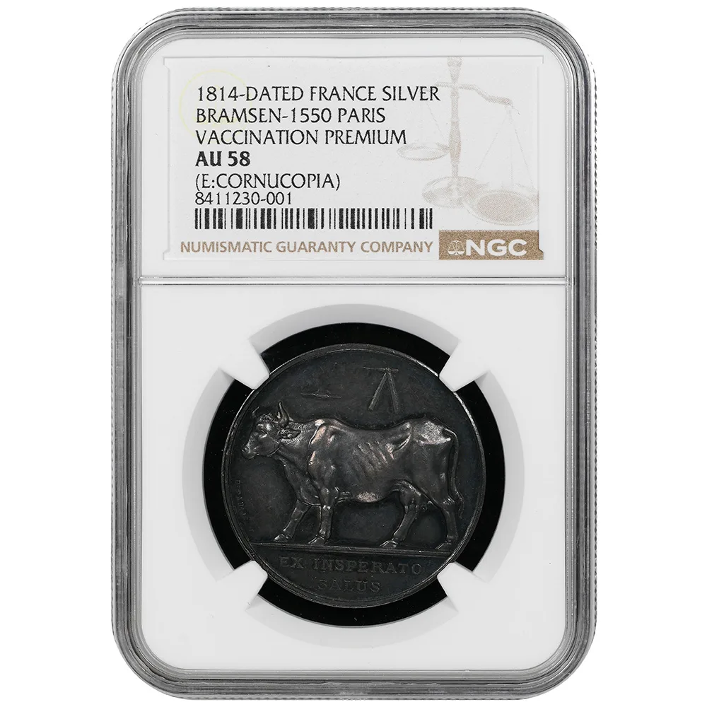 1814 France Silver Bramsen-1550 Paris Vaccination Premium NGC AU 58