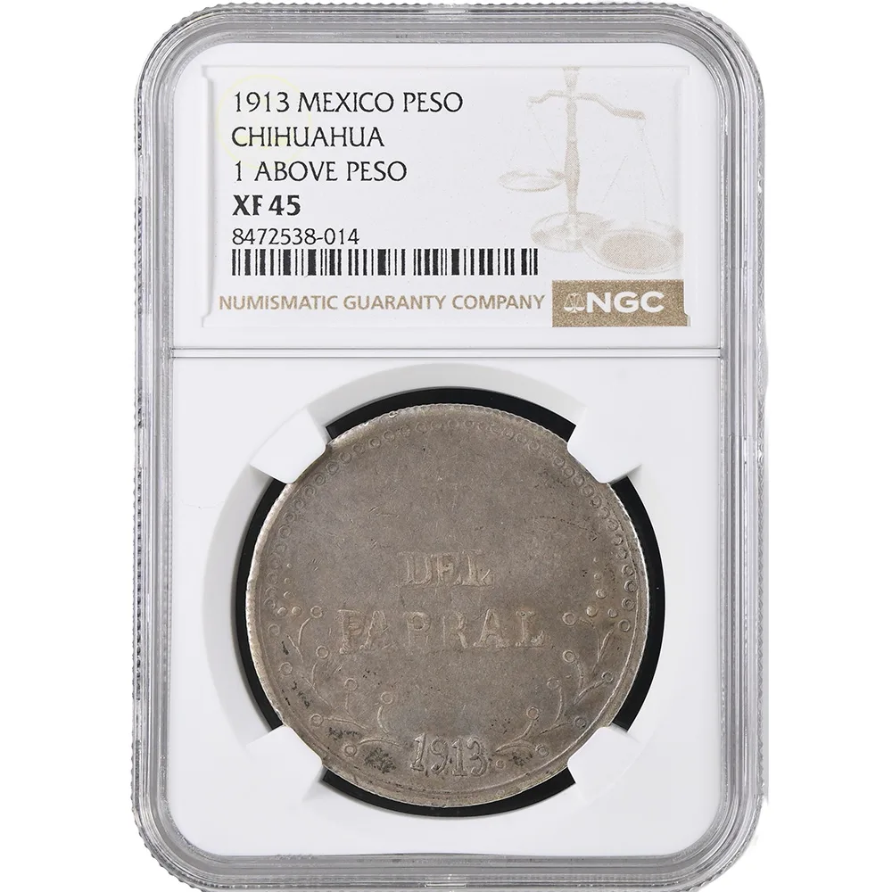 1913 Mexico Chihuahua Hidalgo Del Parral Peso "1 Above Peso" NGC XF 45