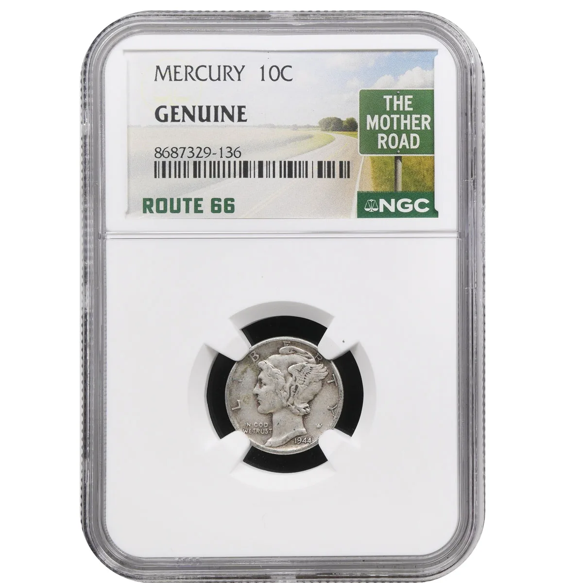 1944 10C Mercury Dime NGC Genuine Route 66 Holder