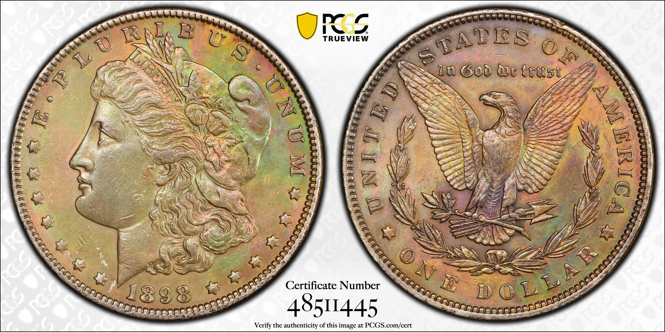 1898 $1 Morgan Dollar PCGS AU Detail- Toned - Image 2