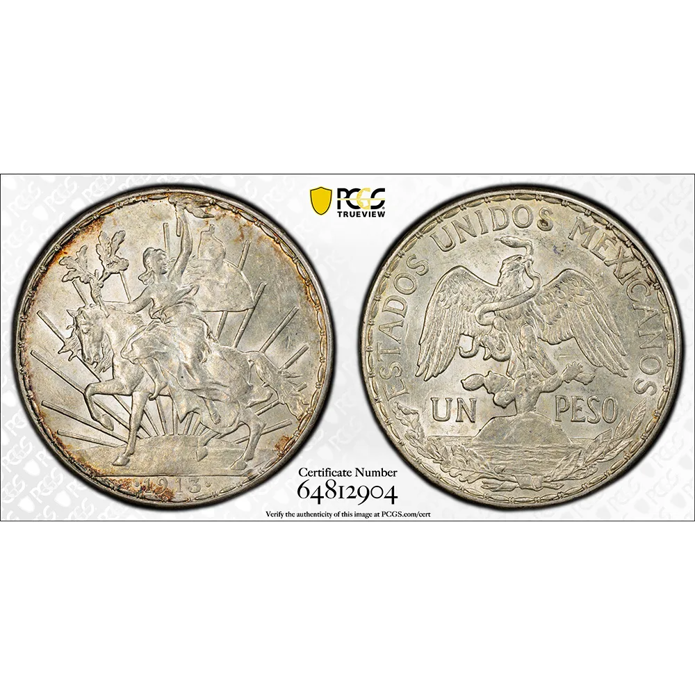 1913/2 Mexico Peso Overdate Schein-D2 PCGS MS 61