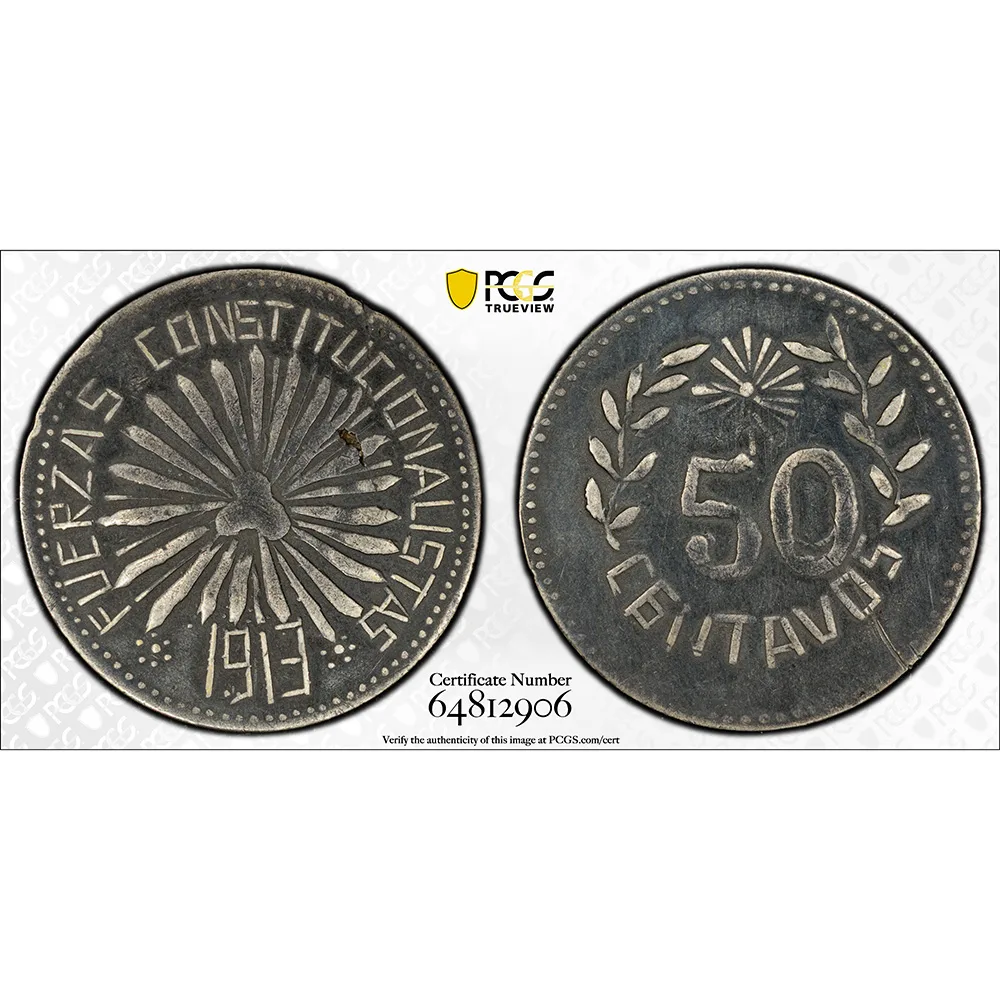 1913 Chihuahua 50 Centavos Plain Edge KM-609 PCGS VF Detail