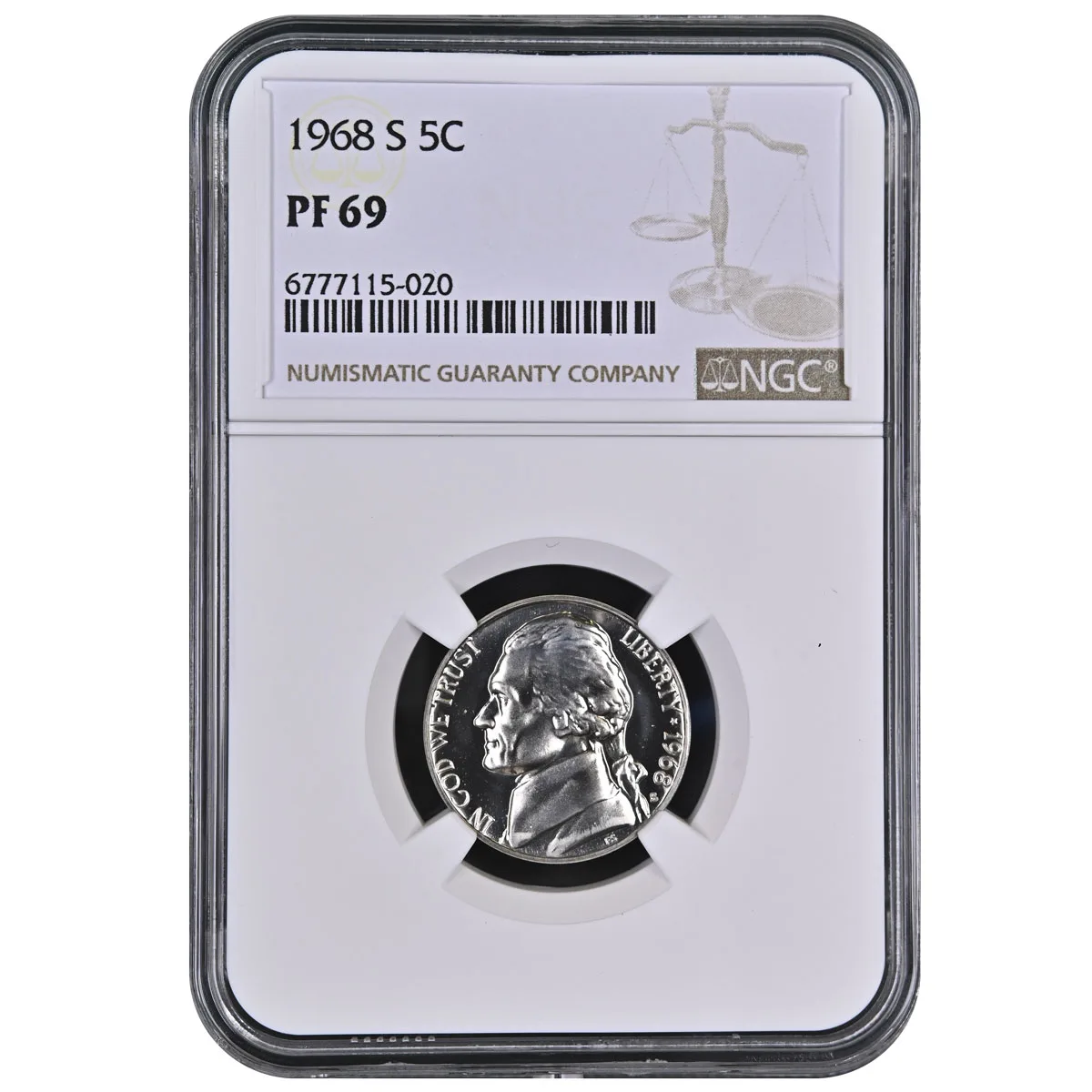 1968-S 5C Proof Jefferson Nickel NGC PF69