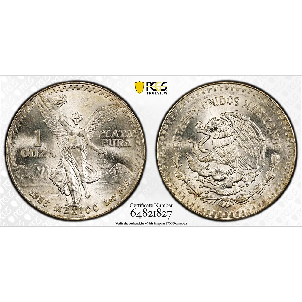1986 Mexico 1 oz Silver Libertad PCGS MS 67
