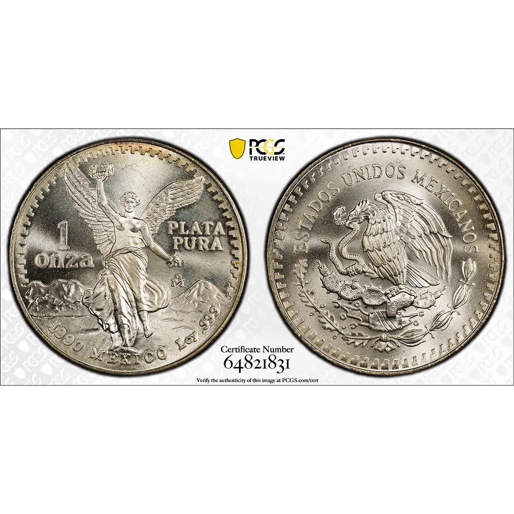 1990 Mexico 1 oz Silver Libertad PCGS MS 67