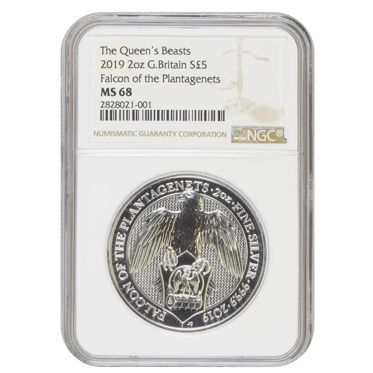 2019 2 oz British Silver Falcon of the Plantagenets NGC MS68