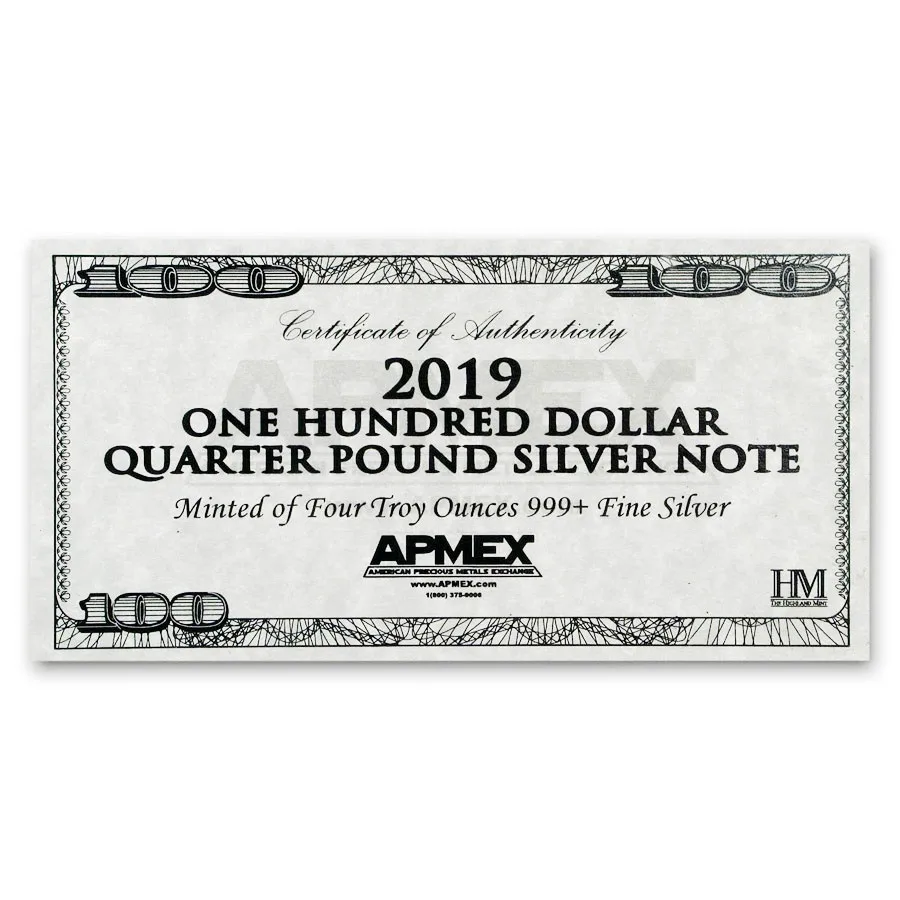 4 oz Silver Bar- 2019 $100 Bill (w/Box & COA) - Image 3