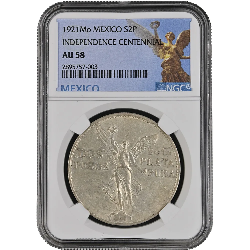 1921-Mo Mexico Dos Pesos Centennial NGC AU 58