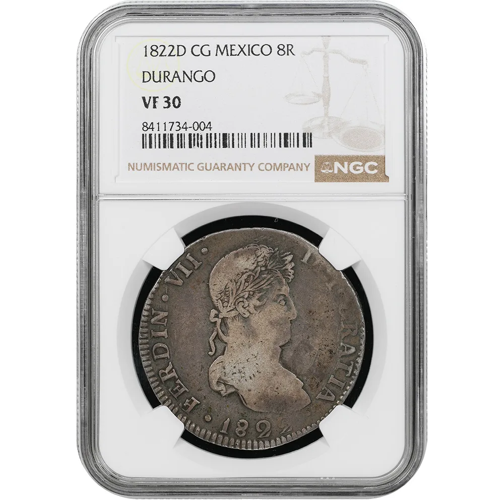 1822-D|CG Durango Mexico 8 Reales Ferdinand NGC VF 30