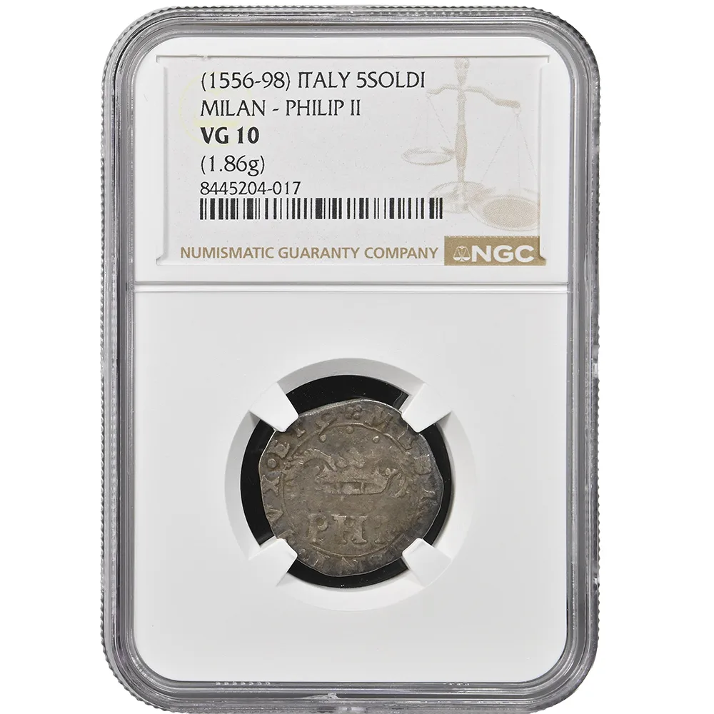 1556-1598 Italy Milan 5 Soldi Philip II NGC VG10