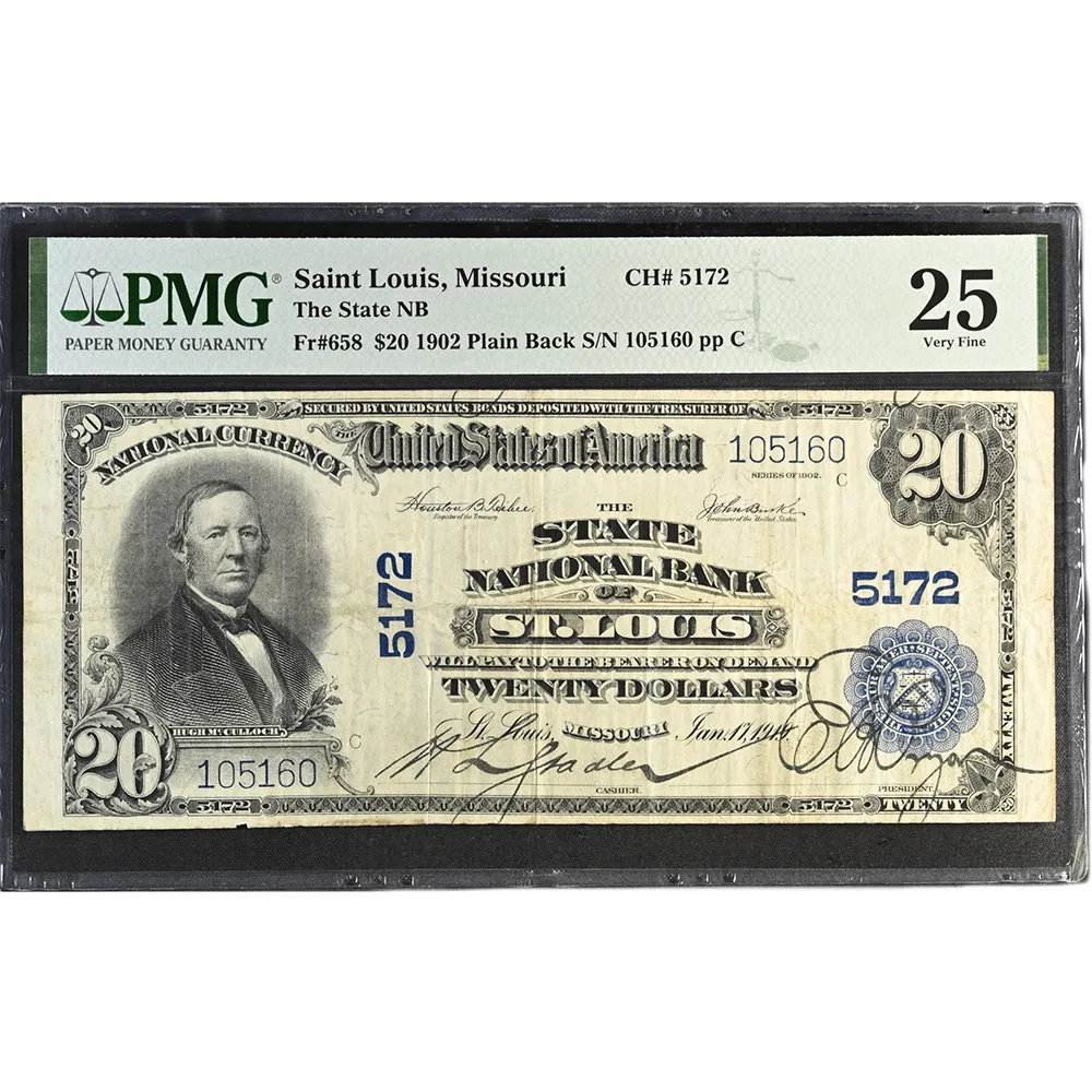 Saint Louis, Missouri – $20 1902 Fr. 658 The State National Bank Ch. # 5172 PMG VF 25