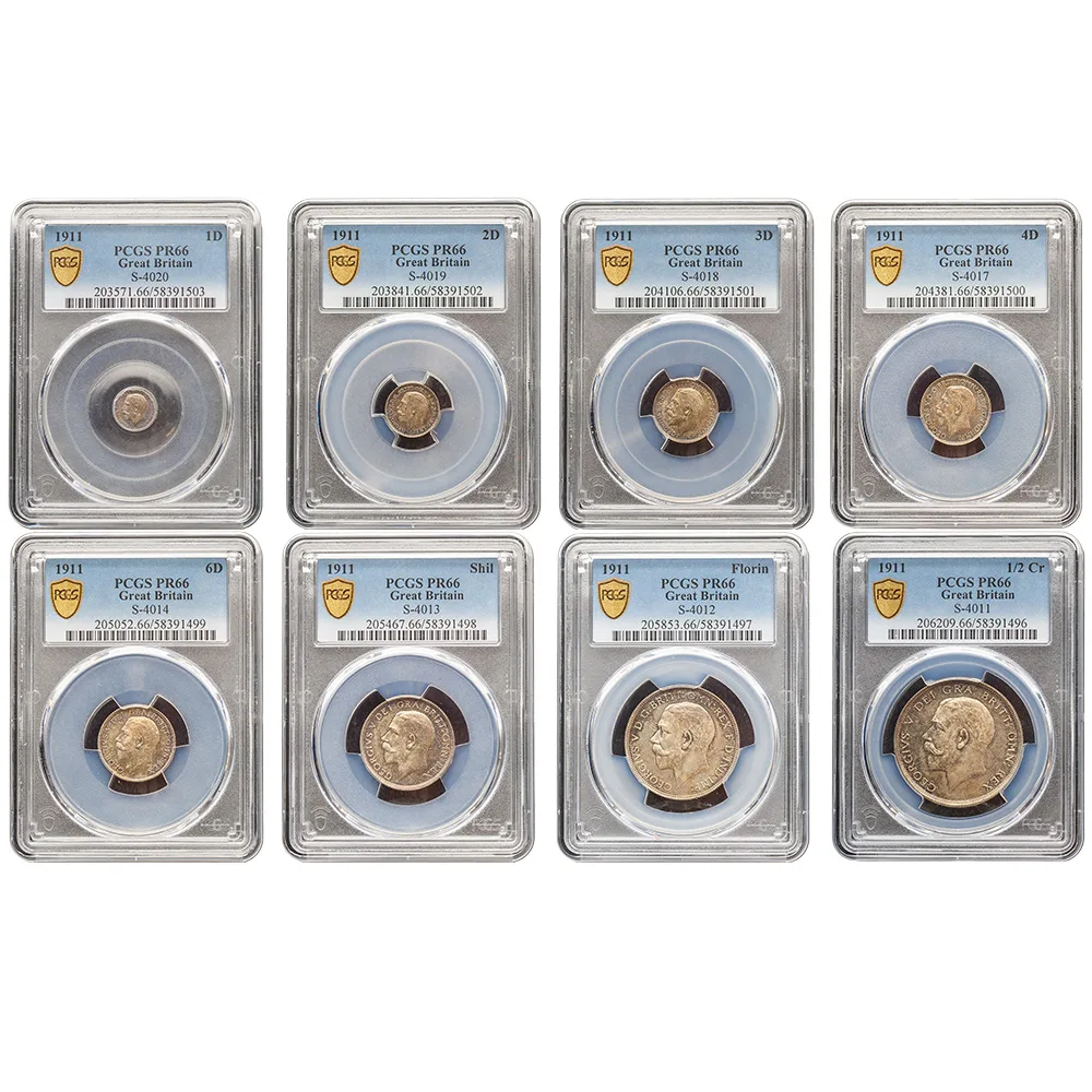 1911 Great Britain George V 8-Piece Silver Proof Set PCGS PR66