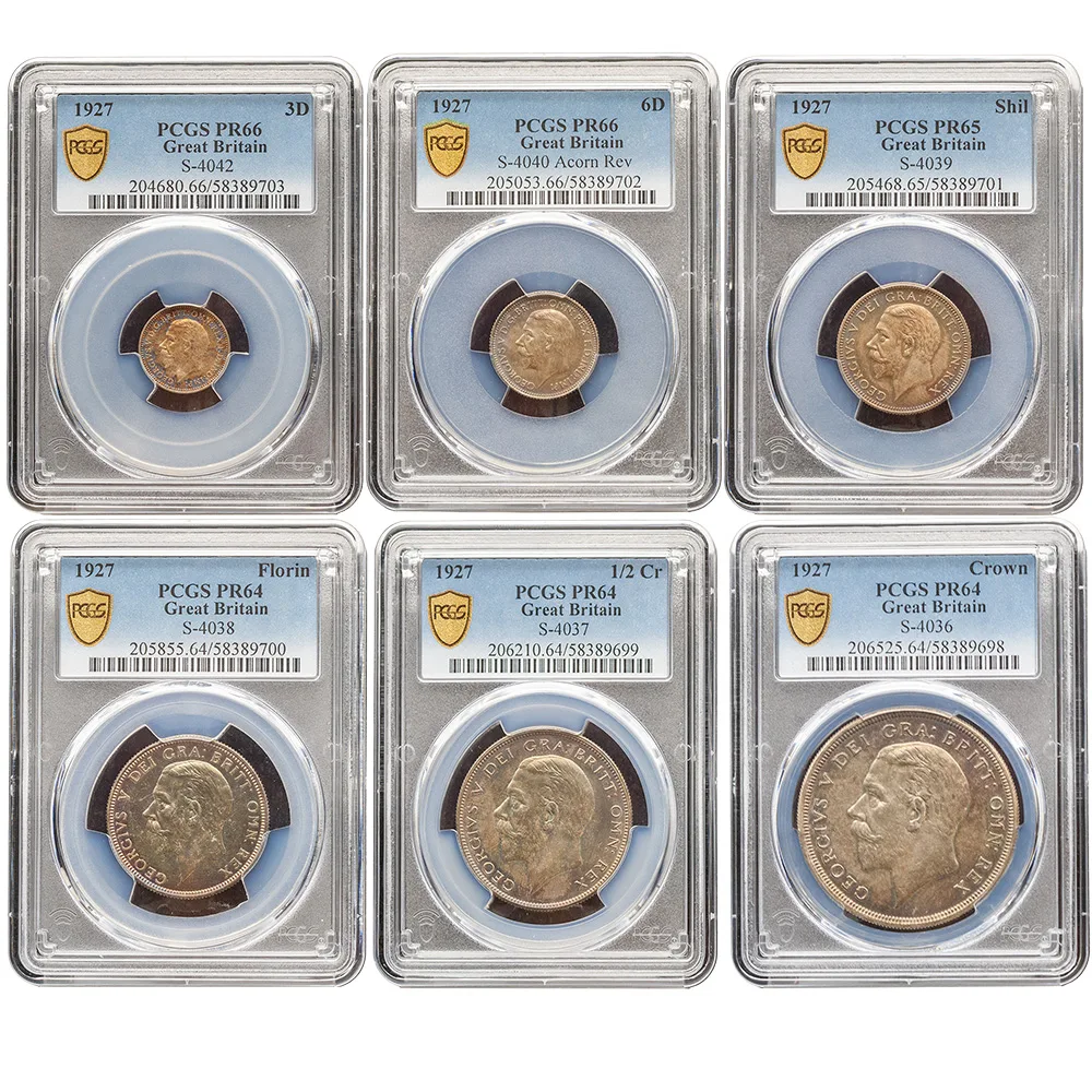 1927 George V Proof Silver 6-Coin Set Wreath Crown PCGS PF 64-66