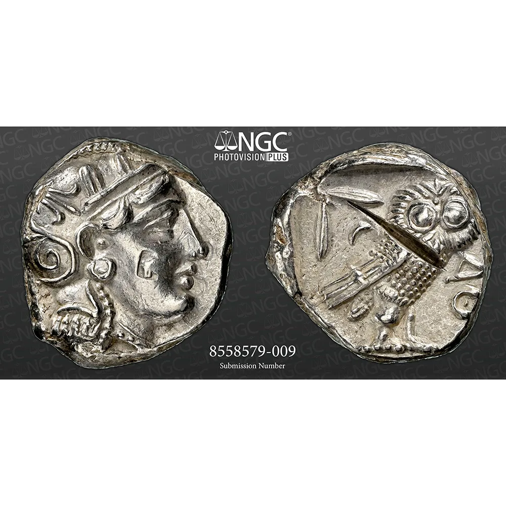 393-294 BC Attica Athens AR Tetradrachm Athena/Owl NGC AU Strike 5/5
