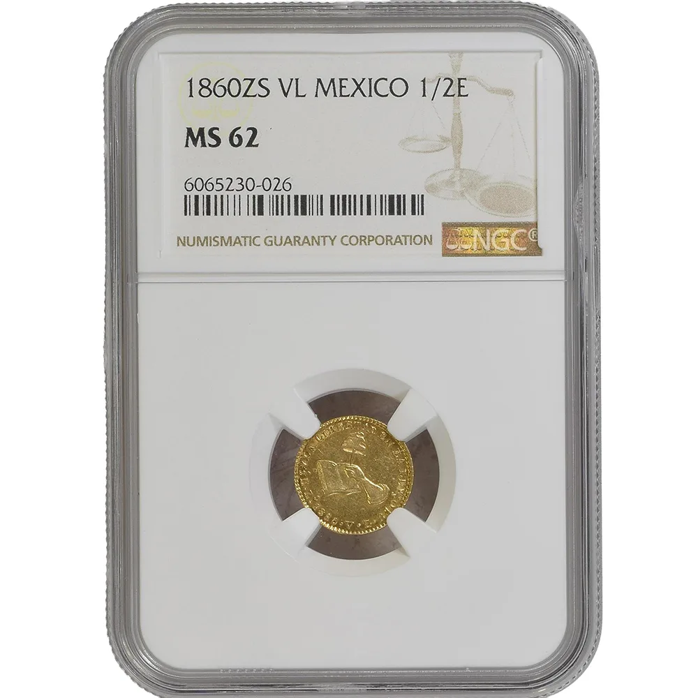 1860-Zs|VL Mexico Gold 1/2 Escudo NGC MS 62