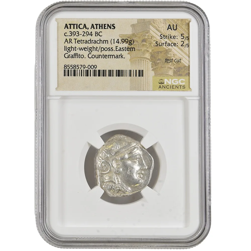 393-294 BC Attica Athens AR Tetradrachm Athena/Owl NGC AU Strike 5/5