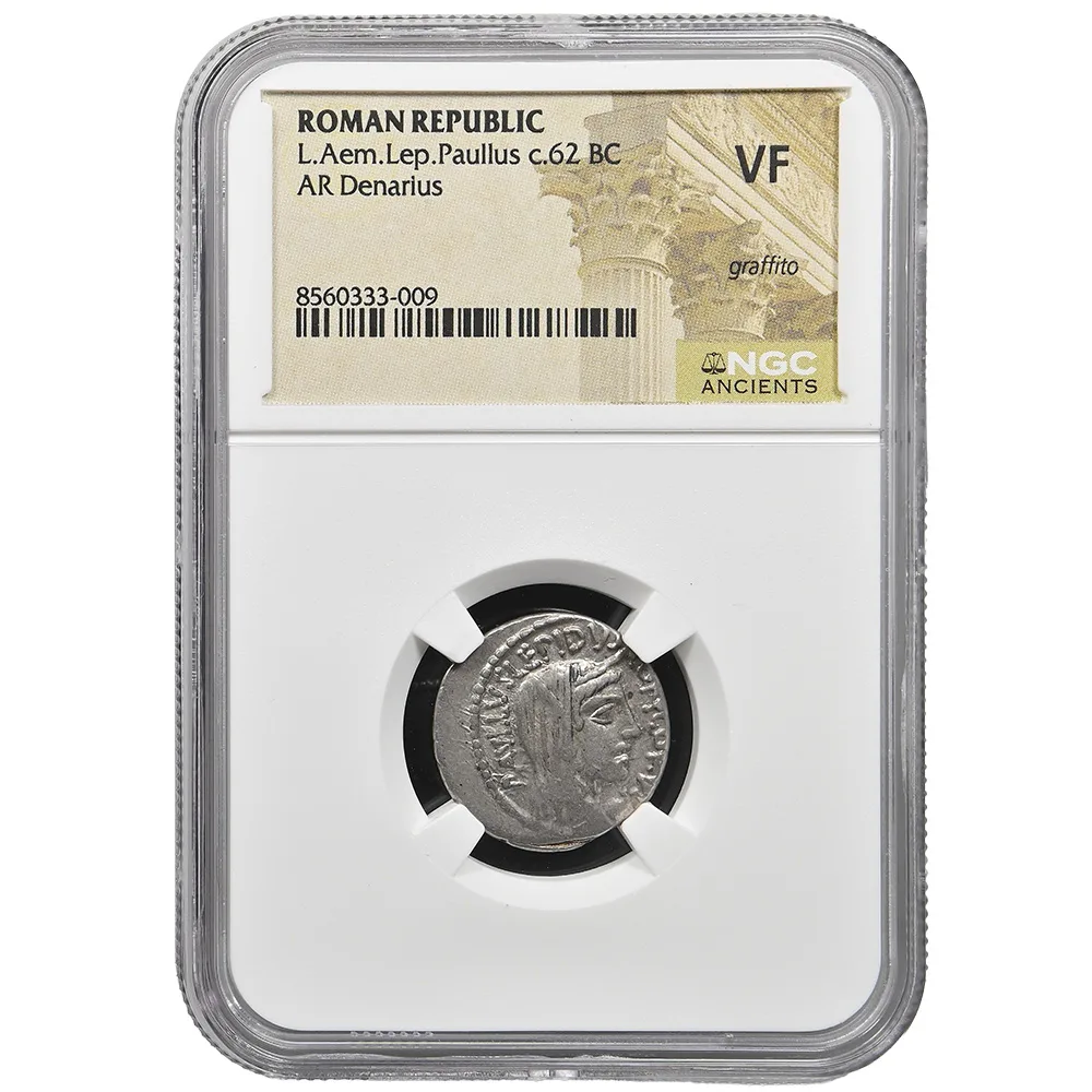62 BC L. Aemilius Lepidus Paullus AR Denarius NGC VF