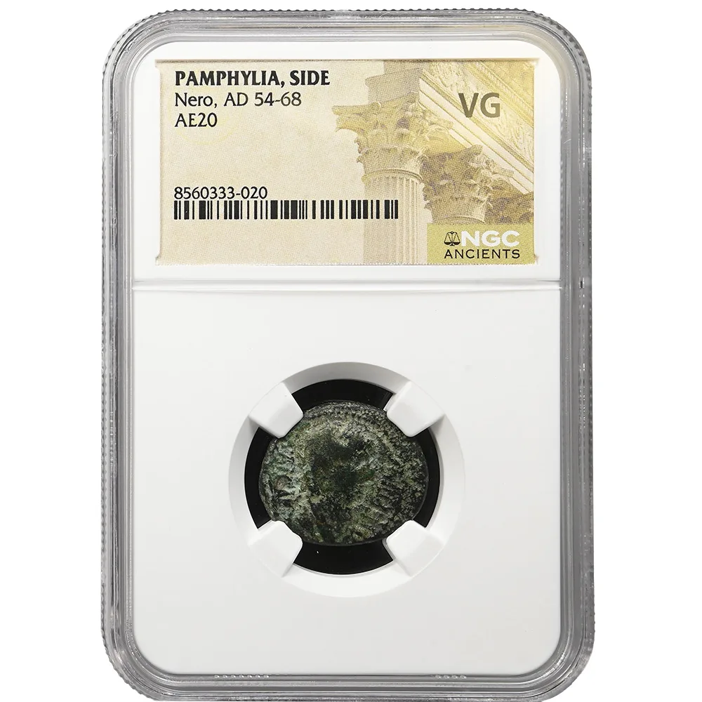 Roman Empire Nero AD 55 Pamphylia Side AE20 Athena NGC VG