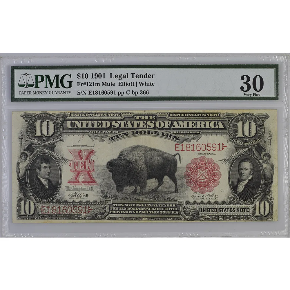 1901 $10 Legal Tender Fr#122m PMG VF 30