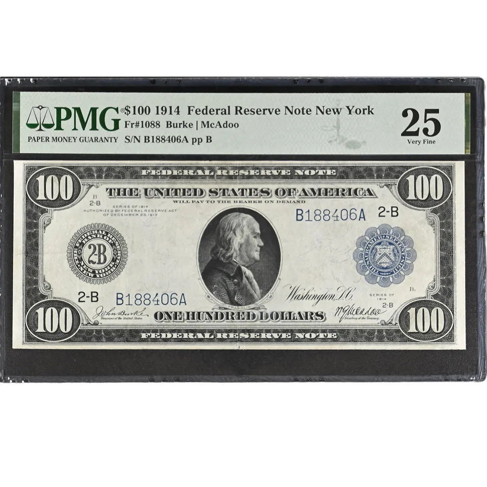 1914 $100 New York FRN Fr#1088 PMG VF 25